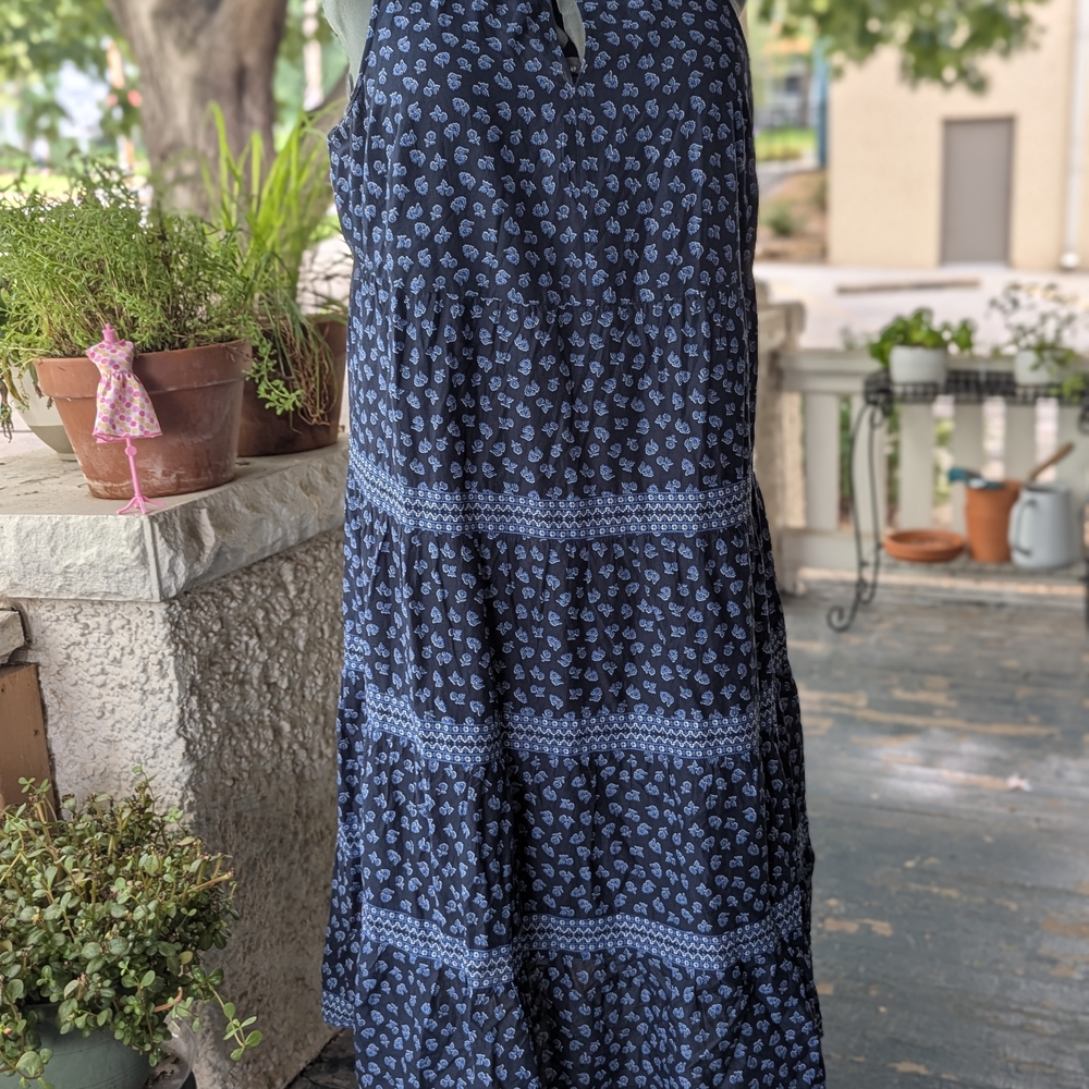 J. Jill Navy Blue Patterned Maxi Dress